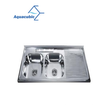 Aquacubic SUS 304 Stainless Steel Double Bowl Kitchen Sink Undermount with Drain Board
